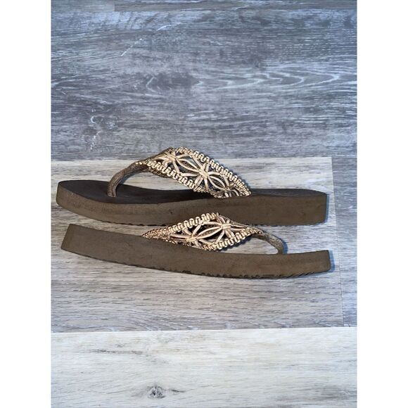 Skechers Meditation Ocean Breeze Flip Flop Sandals Brown Thongs Yoga Foam Size 6 - Picture 7 of 8